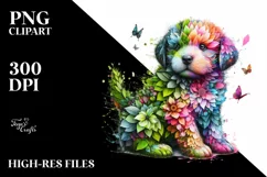 Abstract Vibrant Puppy Flowers Splashes PNG Product Image 1