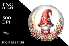 Cute Gnome with Snapdragon Floral Frame, PNG Product Image 2