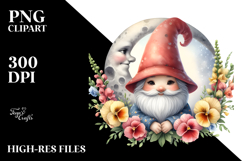 Cute Gnome with Snapdragon Floral Frame, PNG Product Image 2