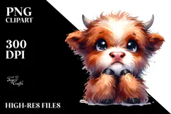 Funny Baby Face Highland Cow PNG Product Image 2