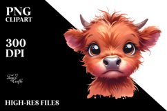 Expressive Baby Face Highland Cow PNG Product Image 2