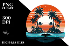 Retro Tropical Island Sunset PNG Product Image 2
