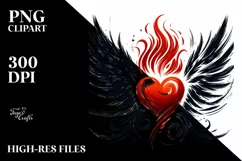 Simple Paintbrush Style Heart with Wings, PNG Product Image 2