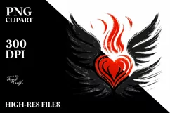 Simple Paintbrush Style Heart with Wings, PNG Product Image 2