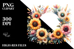 Sunflower Watercolor Horizontal Frame PNG Product Image 2