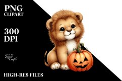 Baby Lion with Halloween Pumpkin, PNG Product Image 3