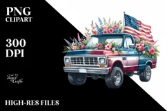 Watercolor Pickup Truck with Flowers | Sublimation Clipart Product Image 1