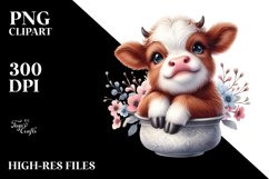 Watercolor Baby Highland Cow in a Vase Product Image 1