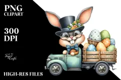 Goofy Bunny on Truck with Eggs, PNG Product Image 2