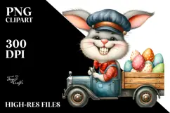 Goofy Bunny on Truck with Eggs PNG Product Image 2