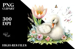 Baby Swan on a Spring Flower, PNG Product Image 2