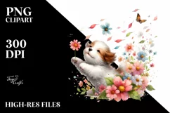 Tumbling Dog Flower Petals Wind Clipart Product Image 1