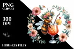 Watercolor Young Bee with Flowers | Sublimation Clipart Product Image 3