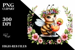 Watercolor Young Bee with Flowers | Sublimation Clipart Product Image 3