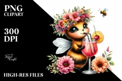 Watercolor Young Bee with Flowers | Sublimation Clipart Product Image 3