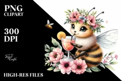 Watercolor Young Bee with Flowers | Sublimation Clipart Product Image 3