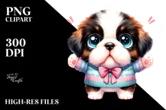 Cute Baby Saint Bernard Watercolor PNG Product Image 2