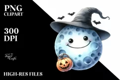 Funny Halloween Clipart with Moon PNG Product Image 1