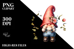 Cute Gnome with Camellia Floral Frame PNG Product Image 2