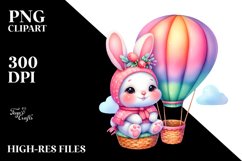 Smiling Baby Bunny on Hot Air Balloon PNG Product Image 2