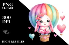 Colorful Baby Bunny with Hot Air Balloon PNG Product Image 2