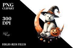 Polar Bear on Moon Halloween PNG Product Image 2