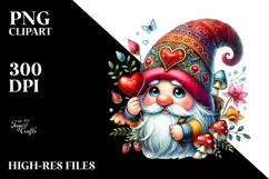 Detailed Valentines Gnome with Hat, PNG Product Image 2
