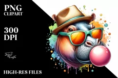 Quirky Hippo Portrait with Chewing Gum | Sublimation | Product Image 1