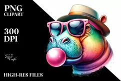Quirky Hippo Portrait with Chewing Gum | Sublimation | Product Image 1