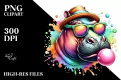 Quirky Hippo Portrait with Sunglasses | Clipart Product Image 1