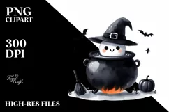 Funny Halloween Clipart with Cauldron PNG Product Image 1