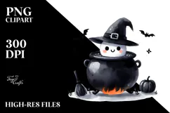 Funny Halloween Clipart with Cauldron PNG Product Image 2