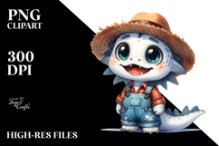 Watercolor Baby Dragon with Sun Hat and Raincoat | Clipart Product Image 2