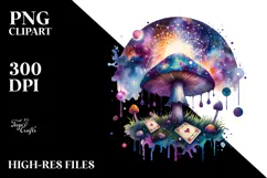 Vibrant Magical Celestial Mushroom with Tarot, PNG Product Image 2