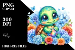 Colorful Baby Turtle Smiling with Flower | Sublimation | Product Image 1