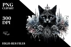 Washed Watercolor Gothic Cat | Sublimation Clipart Product Image 3