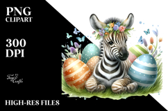 Digital Watercolor with Adorned Baby Zebra, Easter PNG Product Image 2