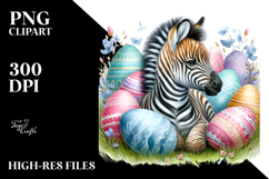 Adorable Baby Zebra Among Easter Eggs, PNG Product Image 2