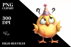 Watercolor Funny Chick Standing Party Hat Sublimation Product Image 1
