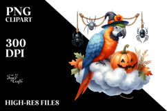 Vibrant Parrot on Cloud with Spiders PNG Product Image 2