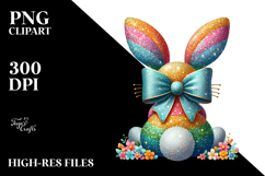 Colorful Stylized Bunny Sitting View PNG Product Image 2