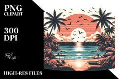 Vintage Tropical Beach Sunset Clipart Product Image 2