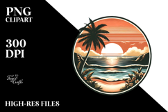 Vintage Tropical Beach Sunset Clipart Product Image 2