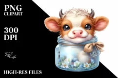 Smiling Highland Cow in Jar, PNG Product Image 3