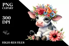 Adorable Cartoon Cow with Flower Crown | Sublimation | Product Image 3