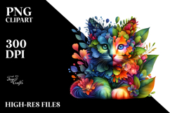 Vibrant Watercolor Kitten Abstract PNG Product Image 2