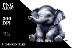 Digital Watercolor Cute Baby Elephant PNG Product Image 2