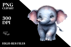 Digital Watercolor Cute Baby Elephant PNG Product Image 2