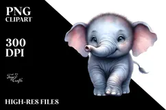 Digital Watercolor Cute Baby Elephant PNG Product Image 2