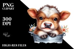 Watercolor Baby Highland Cow in a Bucket Product Image 1